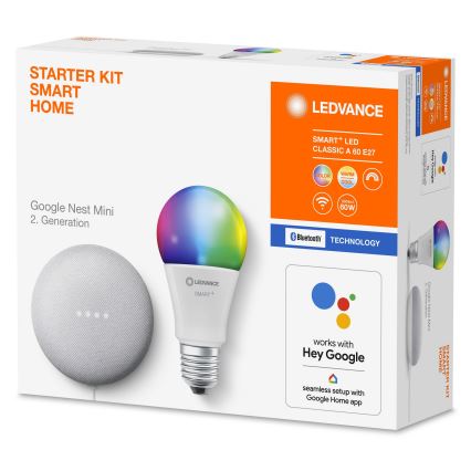 Ledvance - Smart-Lautsprecher Google Nest Mini + Dimmbare LED-RGBW-Glühlampe SMART+ A60 E27/10W/230V 2000 - 6500K