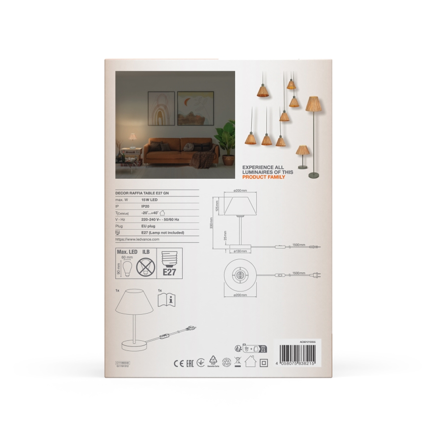 Ledvance - Tischleuchte DECOR RAFFIA 1xE27/15W/230V Raffiabast