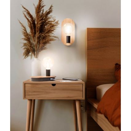 Ledvance - Touch-Tischlampe mit USB-Anschluss DECOR WOOD 1xE27/8W/230V Gummibaum