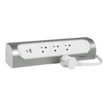 Legrand 049406 - Verlängerungskabel 3-fach Typ E + USB-A + USB-C 1 m silber/weiß