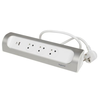 Legrand 049406 - Verlängerungskabel 3-fach Typ E + USB-A + USB-C 1 m silber/weiß