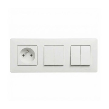 Legrand - 2x Doppel-Serienschalter č. 5 und Haushaltssteckdose mit Rahmen NILOE STEP 250V weiß