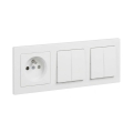 Legrand - 2x Doppel-Serienschalter Nr. 5 und Haussteckdose mit Rahmen SUNO 250V weiß
