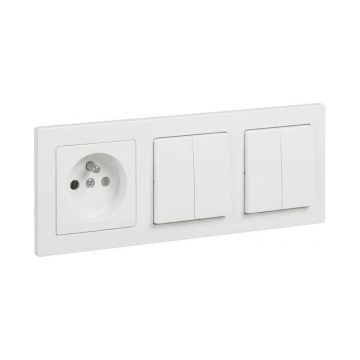 Legrand - 2x Doppel-Serienschalter Nr. 5 und Haussteckdose mit Rahmen SUNO 250V weiß