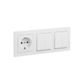 Legrand - 2x doppelte Serienschalter č. 5 und SCHUKO-Haushaltssteckdose mit Rahmen SUNO 250 V weiß
