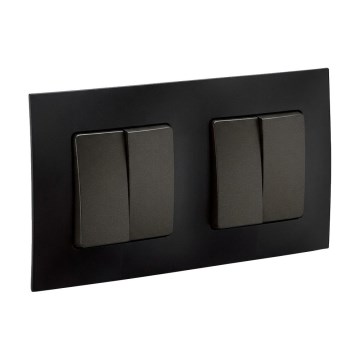 Legrand - 2x Doppelter Serienschalter Nr. 5 mit Rahmen NILOE schwarz