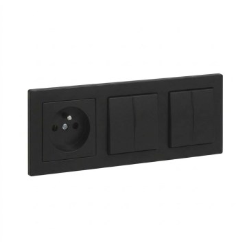 Legrand - 2x Doppelter Serienschalter Nr. 5 und Haussteckdose mit Rahmen SUNO 250V schwarz