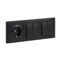 Legrand - 2x Doppelter Serienschalter Nr. 5 und SCHUKO-Haushaltssteckdose mit Rahmen SUNO 250V schwarz