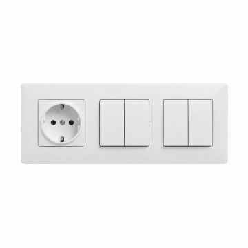 Legrand - 2x zweifacher Serienschalter Nr. 5 und SCHUKO-Steckdose mit Rahmen NILOE STEP 250V weiß
