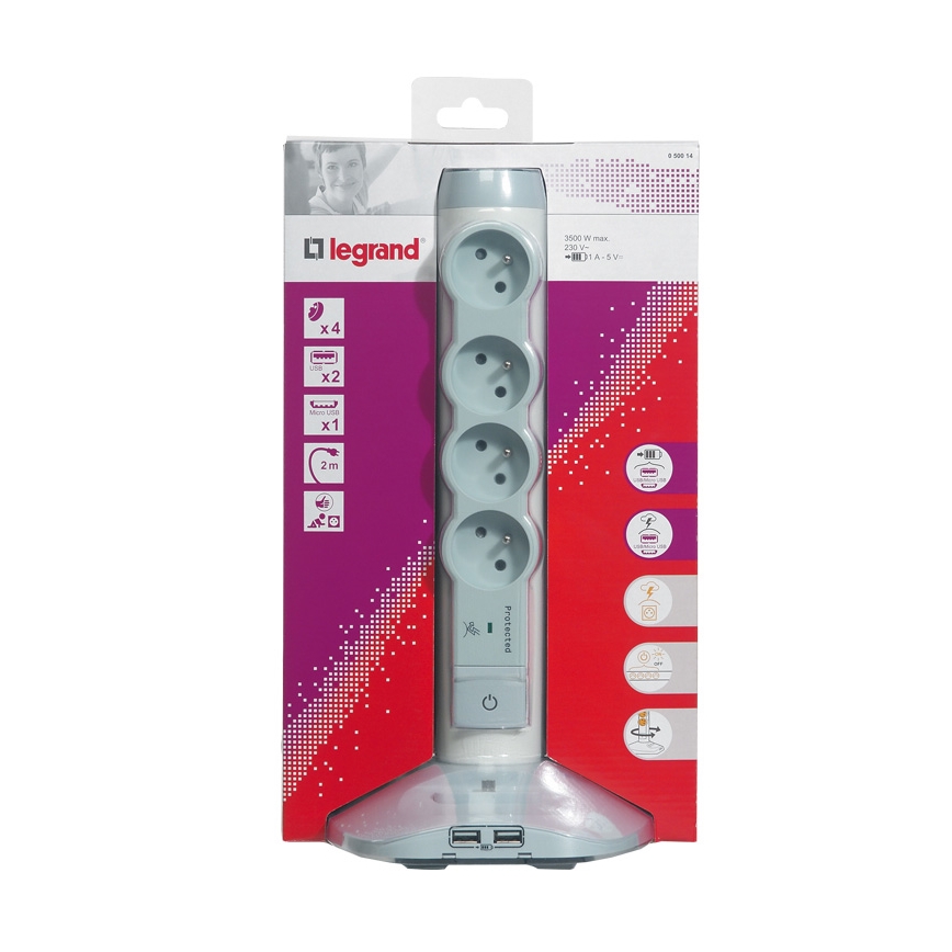 Legrand 50014 - Schubladensäule 4x2P+T + 3xUSB, 2M