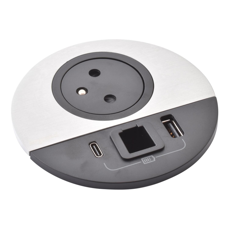 Legrand 654708 - Steckdosenleiste für Tischplatte 1x230V + USB-A + USB-C + RJ45