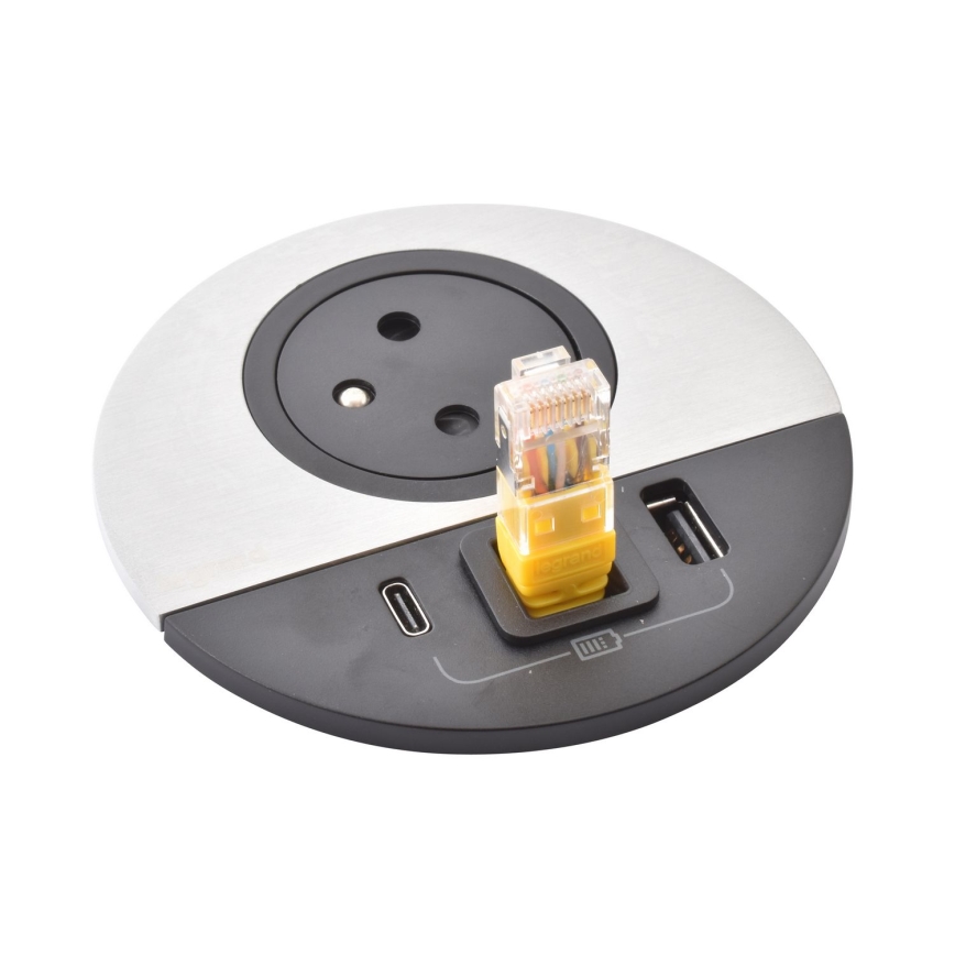 Legrand 654708 - Steckdosenleiste für Tischplatte 1x230V + USB-A + USB-C + RJ45
