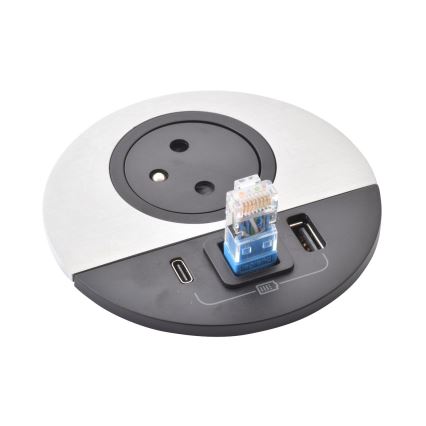 Legrand 654708 - Steckdosenleiste für Tischplatte 1x230V + USB-A + USB-C + RJ45