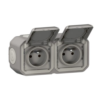 Legrand - Außen-Doppelsteckdose 250V/16A PLEXO IP55 grau