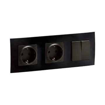Legrand - Doppel-Schuko-Steckdose und Doppel-Serienschalter Nr. 5 mit Rahmen NILOE 250V weiß