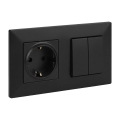 Legrand - Doppel-Treppenlichtschalter 6+6 und Haushalts-SCHUKO-Steckdose mit Rahmen NILOE STEP 250V schwarz