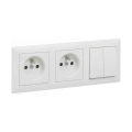 Legrand - Doppel-Wandsteckdose und Doppel-Serienschalter č. 5 mit Rahmen SUNO 250V weiß