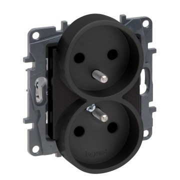 Legrand - Doppelsteckdose für den Wohnbereich, rahmenlos, 250 V/16 A, NILOE STEP, schwarz