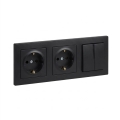 Legrand - Doppelsteckdose SCHUKO für den Haushalt und doppelter Serienschalter Nr. 5 mit Rahmen SUNO 250V schwarz