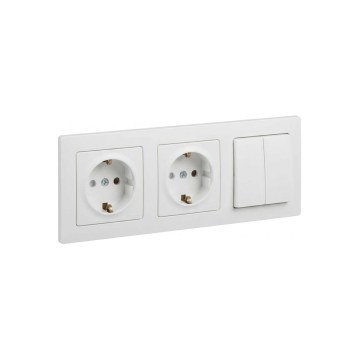 Legrand - Doppelsteckdose SCHUKO und doppelter Serienschalter Nr. 5 mit Rahmen SUNO 250V weiß