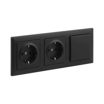 Legrand - Doppelsteckdose SCHUKO und einpoliger Schalter Nr. 1 mit Rahmen SUNO 250V schwarz