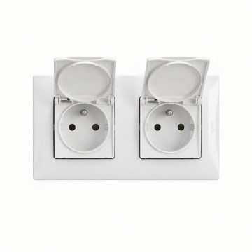 Legrand - Doppelte Außensteckdose für den Hausgebrauch mit Rahmen NILOE 250V IP44 weiß