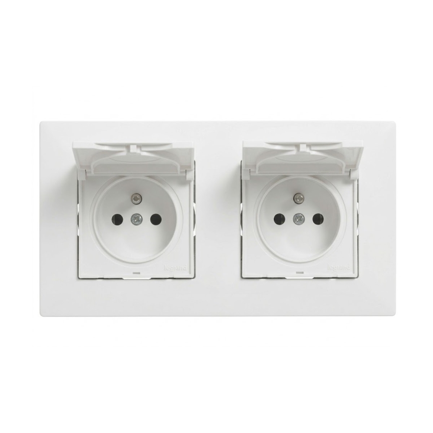 Legrand - Doppelte Haushalts-Außensteckdose mit Rahmen NILOE STEP 250V IP44 weiß