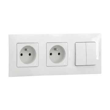 Legrand - Doppelte Haushaltssteckdose und doppelter Serienschalter č. 5 mit Rahmen NILOE 250V weiß