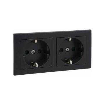 Legrand - Doppelte SCHUKO-Haushaltssteckdose mit Rahmen SUNO, 250 V, schwarz