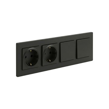 Legrand - Doppelte SCHUKO-Haushaltssteckdose und doppelter einpoliger Schalter Nr. 1 mit Rahmen NILOE STEP 250V schwarz