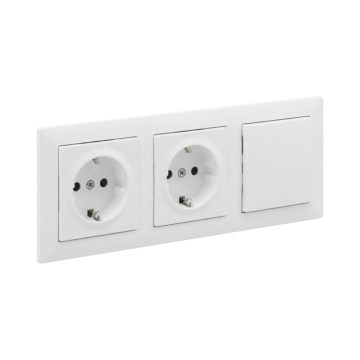 Legrand - Doppelte SCHUKO-Steckdose für den Wohnbereich und einpoliger Schalter Nr. 1 mit Rahmen SUNO, 250 V, weiß