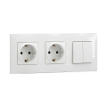 Legrand - Doppelte SCHUKO-Steckdose für die Hausinstallation und doppelter Serienschalter Nr. 5 mit Rahmen NILOE 250V weiß