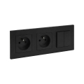 Legrand - Doppelte Steckdose und Doppel-Serienschalter Nr. 5 mit Rahmen NILOE STEP 250V schwarz