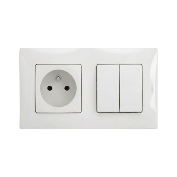 Legrand - Doppelter Serienschalter Nr. 5 und Haushaltssteckdose mit Rahmen NILOE 250V weiß