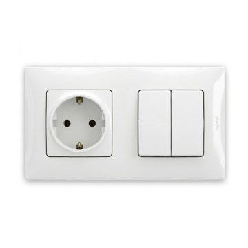 Legrand - Doppelter Serienschalter Nr. 5 und SCHUKO-Haushaltssteckdose mit Rahmen NILOE 250V weiß
