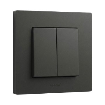 Legrand - Doppelter Treppenlichtschalter mit Rahmen Nr. 6+6 NILOE STEP schwarz