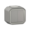 Legrand - Doppelter Treppenlichtschalter Nr. 6+6 PLEXO IP55 grau