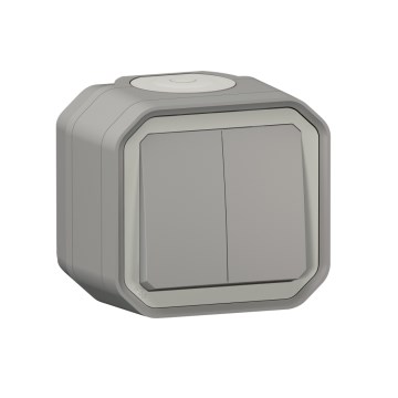 Legrand - Doppelter Treppenlichtschalter Nr. 6+6 PLEXO IP55 grau