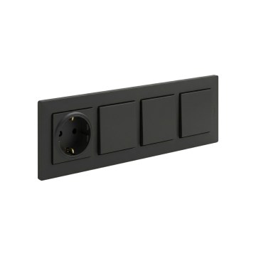 Legrand - Dreifach-Einpolschalter Nr. 1 und SCHUKO-Steckdose mit Rahmen NILOE STEP 250V schwarz