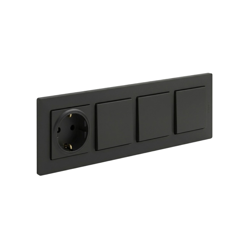 Legrand - Dreifach-Einpolschalter Nr. 1 und SCHUKO-Steckdose mit Rahmen NILOE STEP 250V schwarz