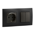 Legrand - Haushaltssteckdose SCHUKO und Doppel-Serienschalter č. 5 mit Rahmen NILOE 250V, schwarz