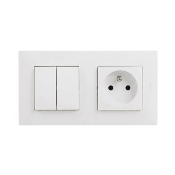 Legrand - Haushaltssteckdose und doppelter Serienschalter Nr. 5 mit Rahmen NILOE STEP 250V weiß