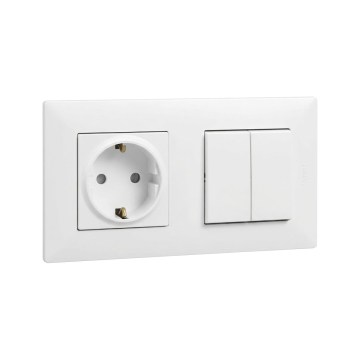 Legrand - Schuko-Haushaltssteckdose und doppelter Serienschalter Nr. 5 mit Rahmen NILOE STEP 250 V weiß