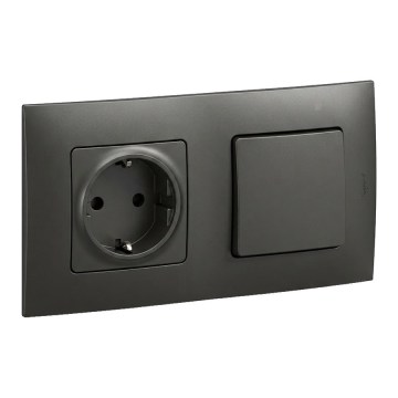 Legrand - SCHUKO-Haushaltssteckdose und einpoliger Schalter Nr. 1 mit Rahmen NILOE 250 V schwarz