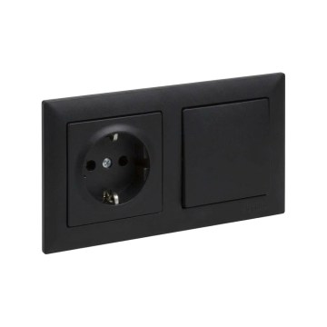 Legrand - SCHUKO-Haushaltssteckdose und einpoliger Schalter Nr. 1 mit Rahmen SUNO, 250 V, schwarz