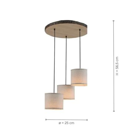 Leuchten Direkt 11236-79 - Hängeleuchte an Schnur BARK 3xE27/40W/230V Holz