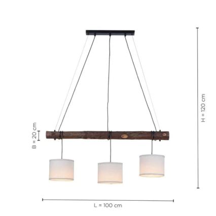 Leuchten Direkt 11238-79 - Hängeleuchte an Schnur BARK 3xE27/40W/230V Holz