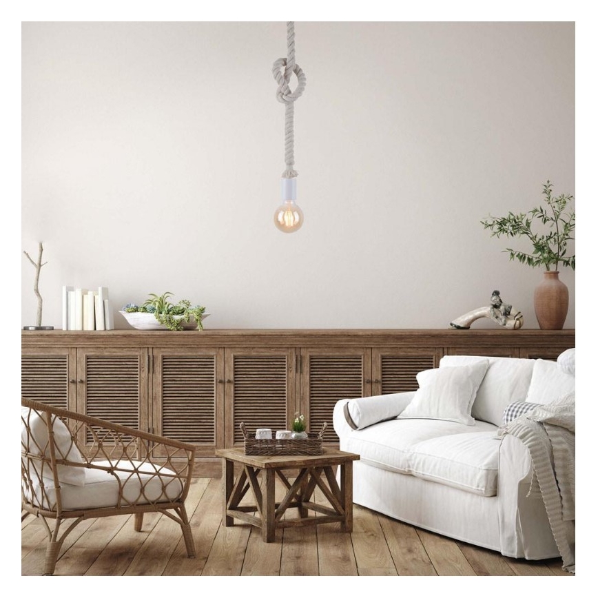 Leuchten Direkt 13572-16 - Kronleuchter an Schnur DIY 1xE27/10W/230V weiß