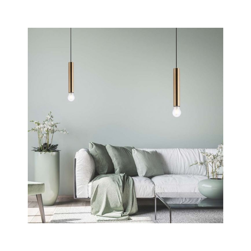 Leuchten Direkt 15617-60 - Hängeleuchte an Schnur BRUNA 1xE27/60W/230V Messing