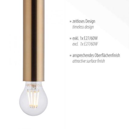 Leuchten Direkt 15617-60 - Hängeleuchte an Schnur BRUNA 1xE27/60W/230V Messing